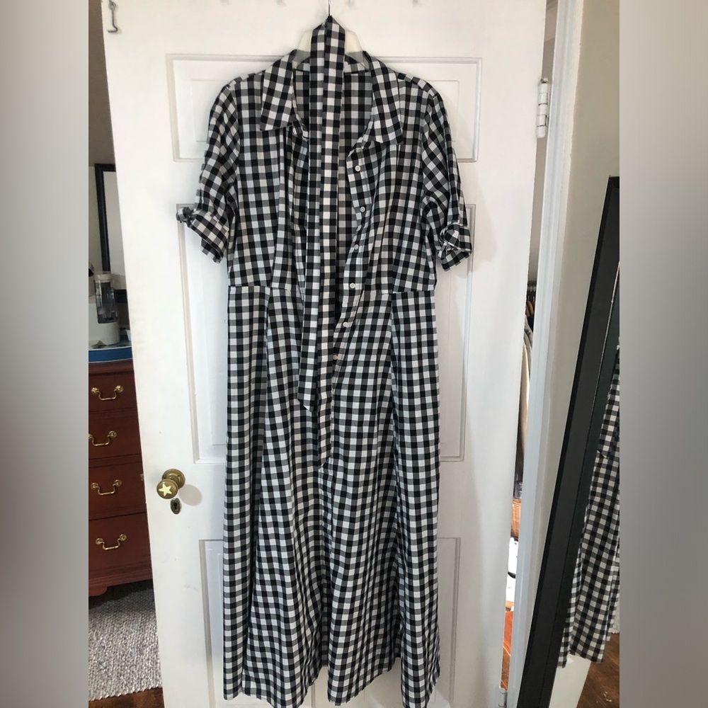 Calvin Klein Black & White Gingham Maxi Shirt Dress